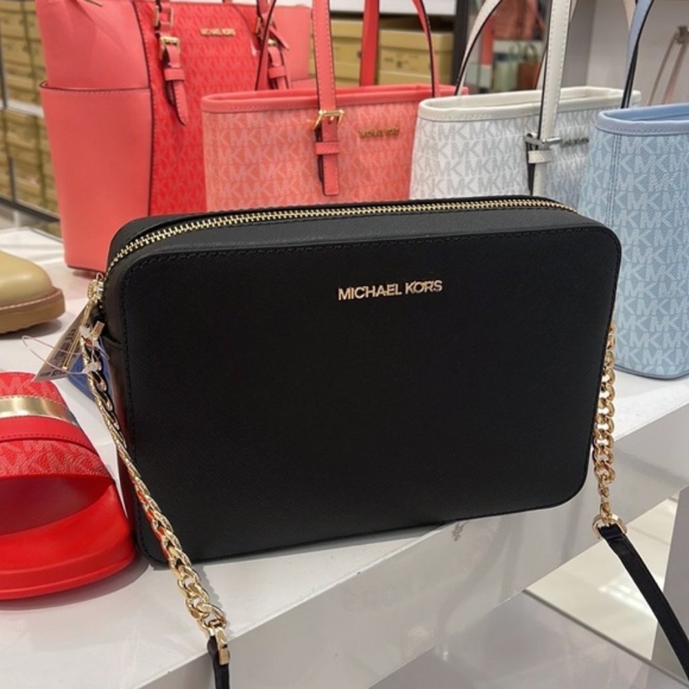 Michael Kors Jet Set Item Large East West Zip Crossbody Leather Black - Picture 4 of 16